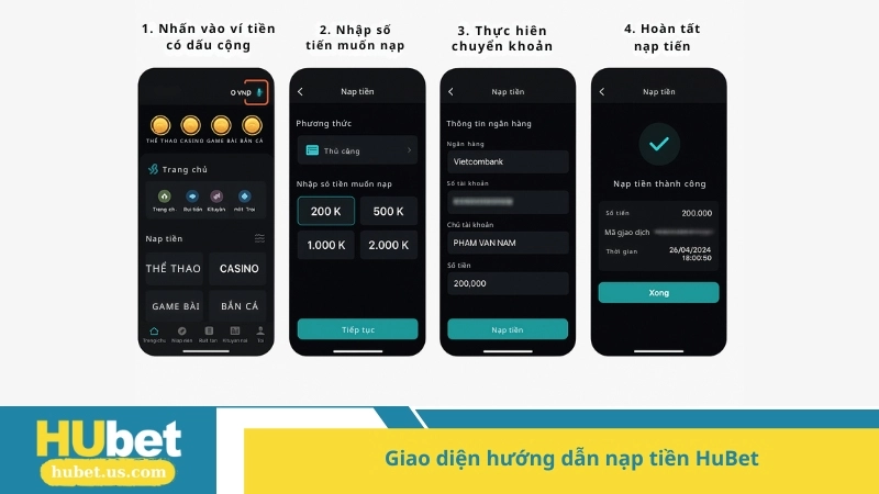 Giao diện hướng dẫn nạp tiền HuBet