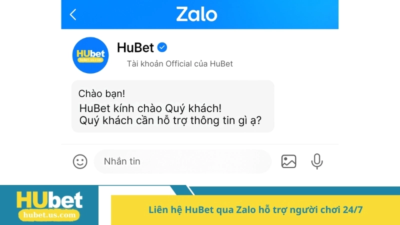 Liên hệ HuBet qua Zalo hỗ trợ người chơi 24/7